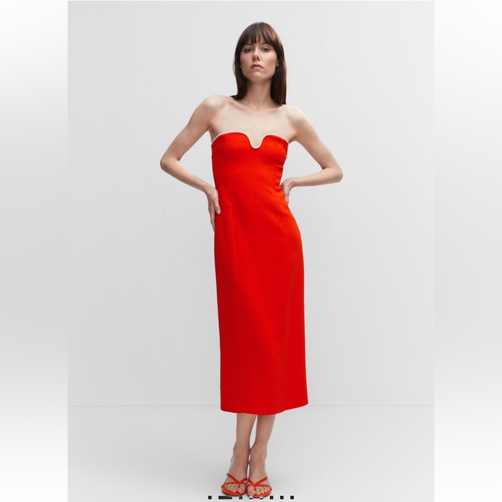 Mango Red Strapless Sheath Dress for Cocktail size US 8